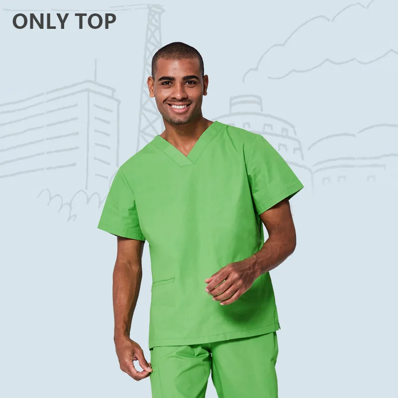 Scrub Top GREEN Женский мужской костюм для скраба медицинский Спа-Униформа больница или рабочая одежда поплин удобный доктор-дантист рабочие костюмы топ и брюки - Цвет: Scrub Top GREEN
