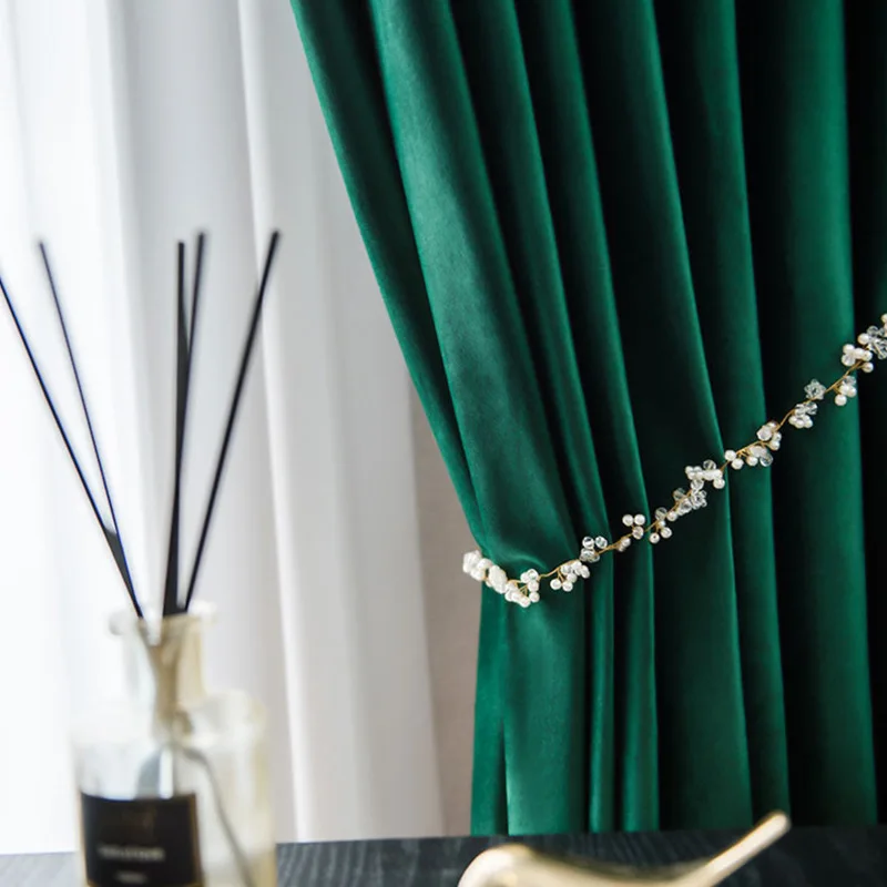 

Light Luxury Curtain Velvet Curtain Modern Minimalist Living Room Bedroom Green Velvet Window Curtain