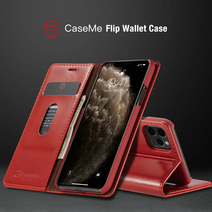 CaseMe, деловой чехол для iPhone 11 Pro, Роскошный кошелек, кожаный чехол для iPhone 11, 7, 8, 6 Plus, с магнитной застежкой, подставка, флип-чехол