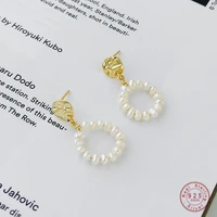 925 sterling silver simple retro irregular round pearl earrings women fashion wedding party jewelry accessories birthday gifts