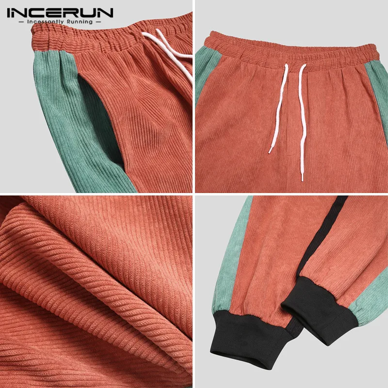 

INCERUN Men Patchwork Pants Vintage Drawstring Corduroy Trousers Man Stitching Color Pantalones Loose Pockets Pants Plus Size 7