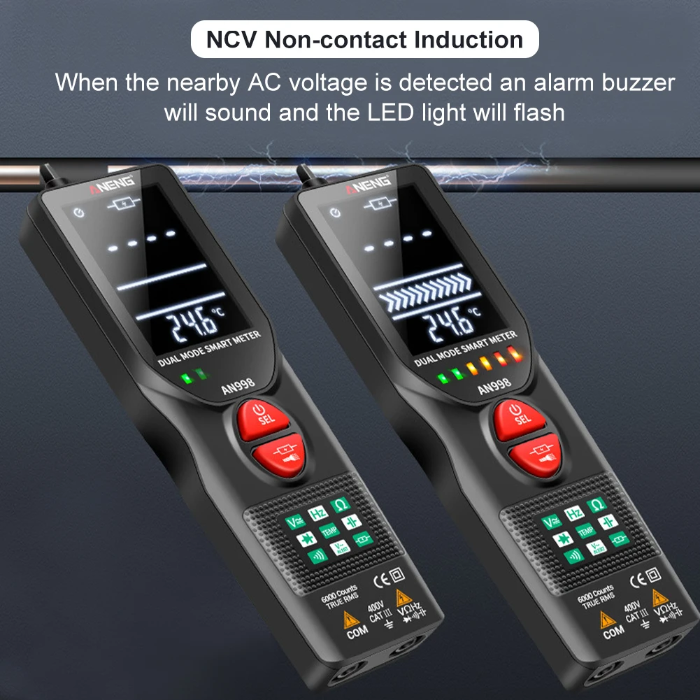 

Auto Ranging Digital Multimeter NCV Frequency Diode Tester 6000 Counts Resistance Capacitance Voltmeter Accurate AC DC Voltage