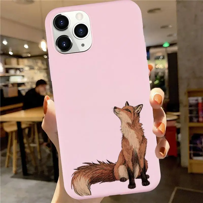 

Red fox cute animal Phone Case Candy Color for iPhone 6 7 8 11 12 s mini pro X XS XR MAX Plus