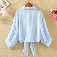 white women summer up shirt for tied sleeve chiffon half blouse elegant waist women blouses buttoned shirts casual loose sleeve
