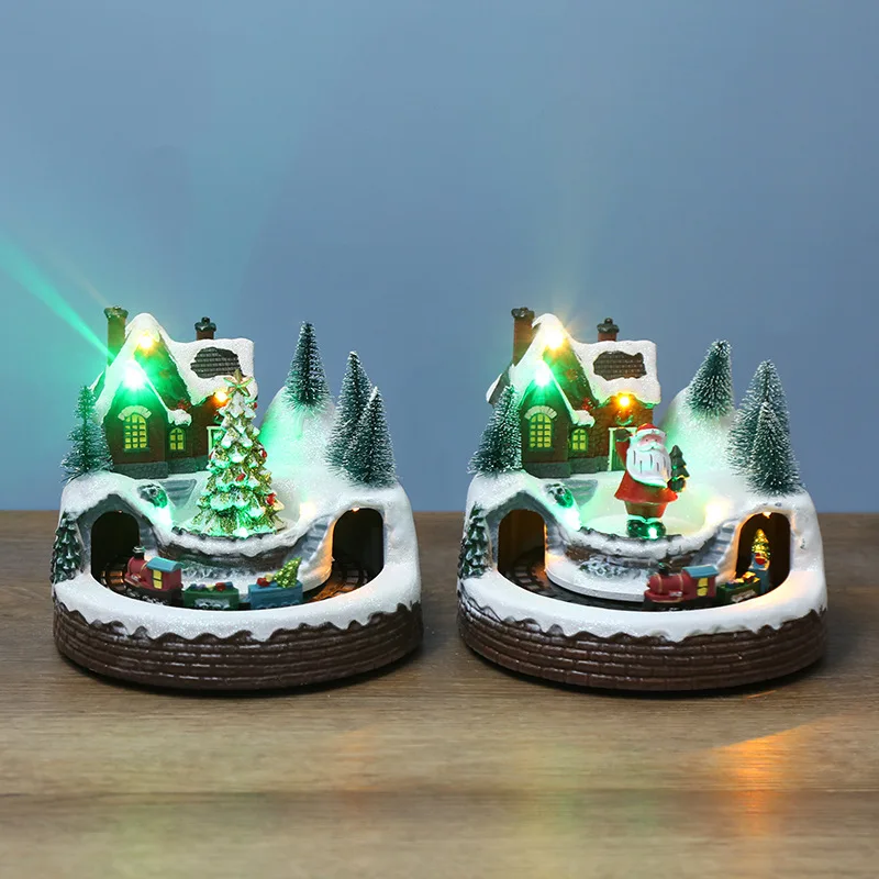 Pueblo de Navidad de Santa Claus, adornos musicales brillantes, &aacute;rbol de Navidad, tren giratorio, casa, decoraciones navide&ntilde;as, regalos, artesan&iacute;as-1