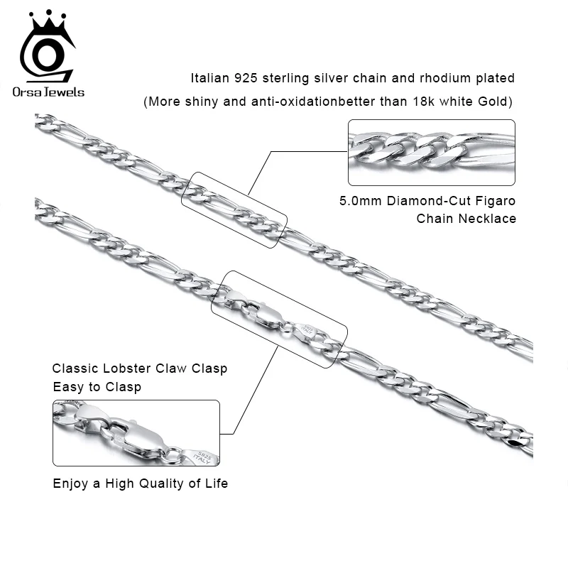 Ожерелье цепочка Фигаро мужское из серебра 5 0 пробы с бриллиантами|Ожерелья| |