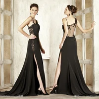 sleeveless lace chiffon women formal occasion dress elegant open leg black evening dress party prom gowns homecoming dress