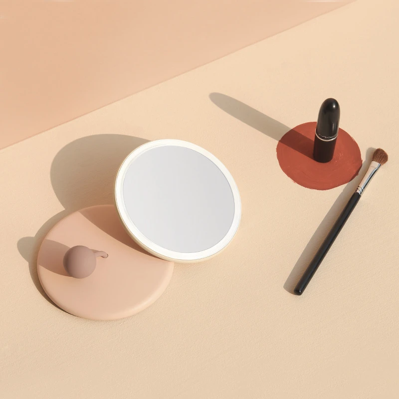 

Hand-Held Makeup Mirror Portable Led Makeup Mirror Natural Mini Round Shape Light Fill Adjustable Angle Brightness Recharge