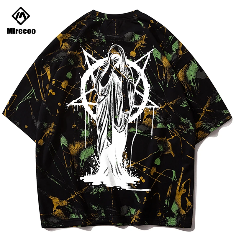Футболка в стиле Харадзюку с принтом виде молитвы граффити лето 2020 свободная