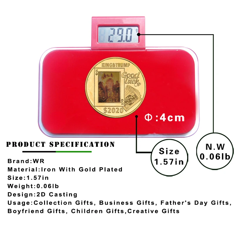 WR US Дональд Трамп 2020 позолоченные Коллекционные монеты с держателем фишки для