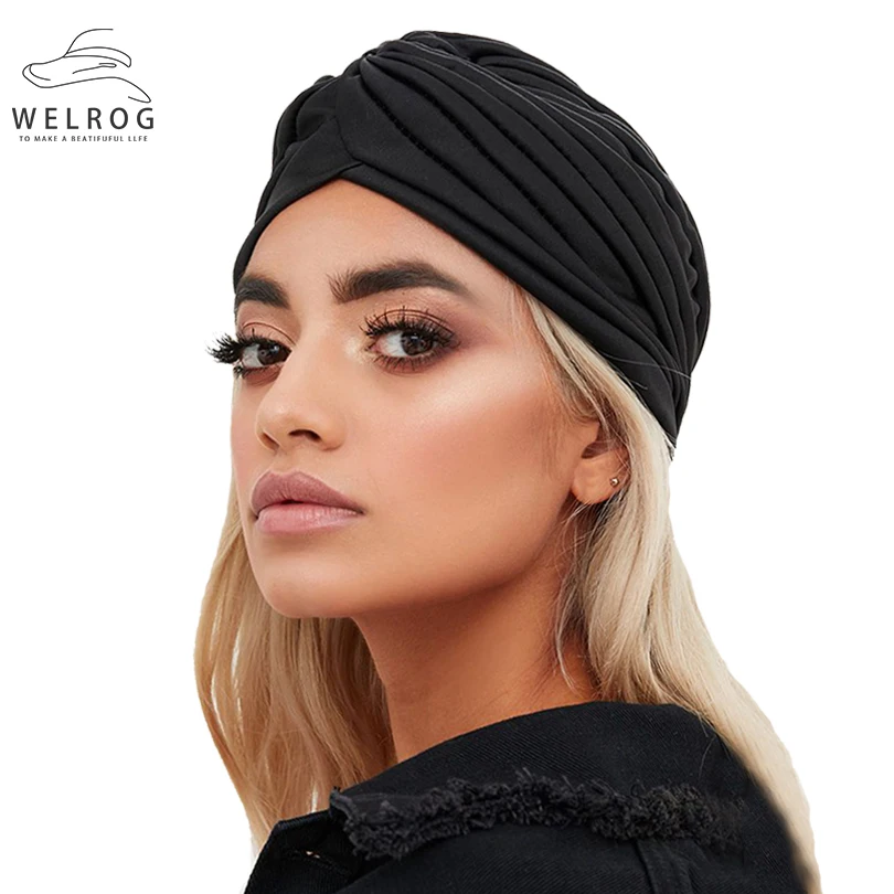 Шифоновый тюрбан WELROG с узелком женские модные кепки высокоэластичная шапка