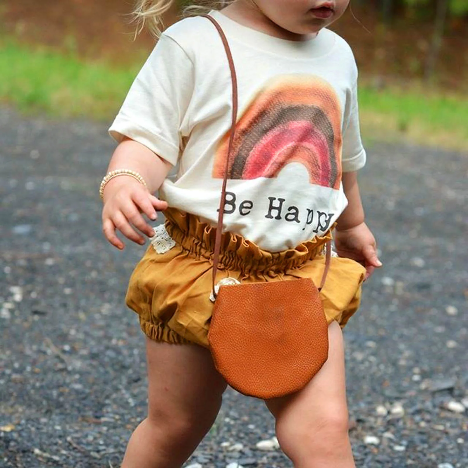 

Summer Baby Girl Clothes Set Newborn Rainbow Letters Print Round Neck Short Sleeve Top + Brown Shorts Suit Outfit Clothing 2021