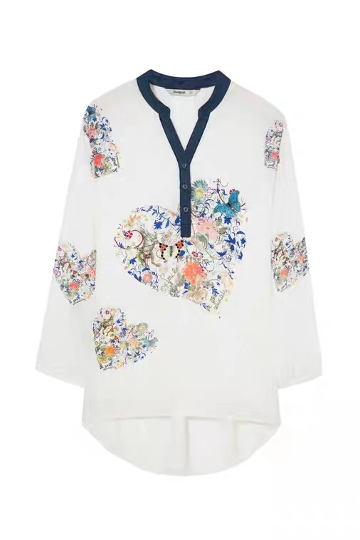 Испанский ветер туалеты блуза с принтом в виде сердец и стиль desigua | Женская