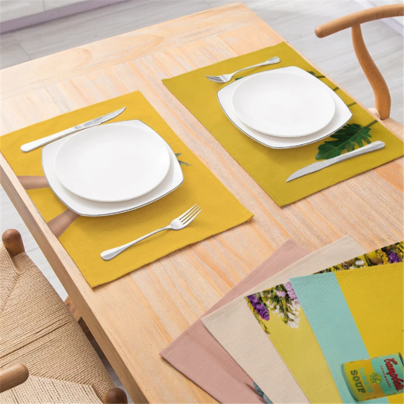 Красочная хлопчатобумажная льняная Водонепроницаемая салфетка под столовые