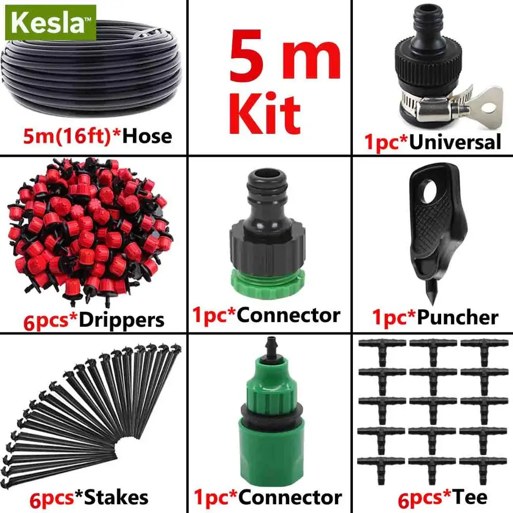 KSL01-009-5M KESLA 25 м/82фт микро капельный полив Набор для сада DIY Автоматическая оросительная система и 30 Регулируемая капельница 4/" шланг для теплицы - Цвет: KSL01-009-5M