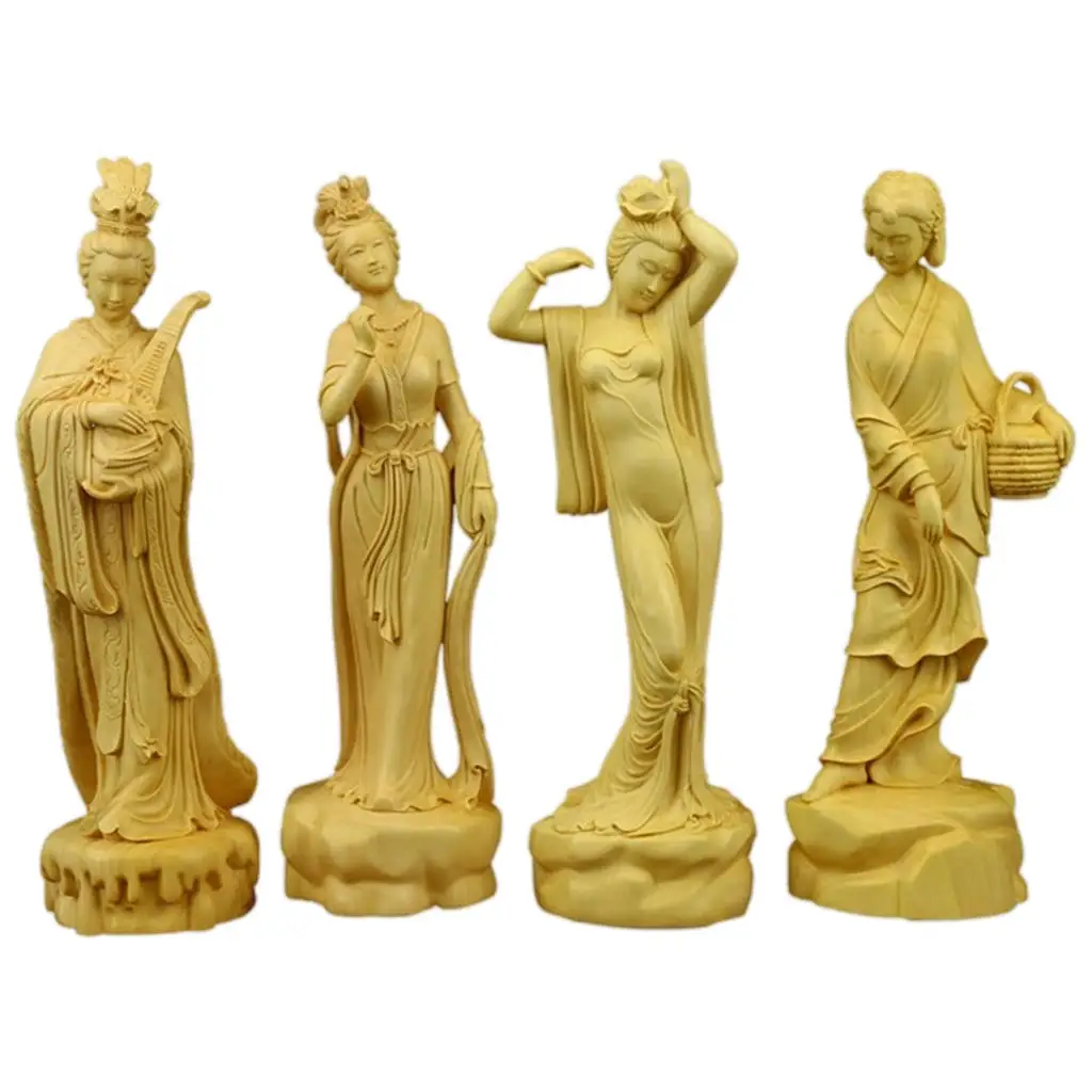 

Carved Wood Beauty Statue Collectible Home Decor Ornaments Gifts Car Crafts Women Figurine for Living Room Housewarming Holiday