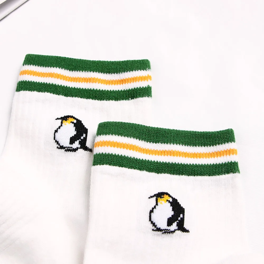 1 пара женские носки в полоску с мультяшным пингвином попугаем Белые Носки