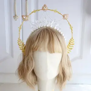 Лолита головной убор Золотой Halo Корона повязка на голову ручной работы вечерние Косплэй аксессуар