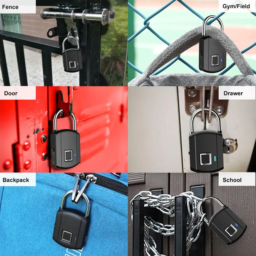 

ANBIUX Fingerprint Lock Smart Padlock Thumbprint Door Padlocks Portable Anti-Theft Fingerprint Lock for Bag Drawer Suitcase IP65