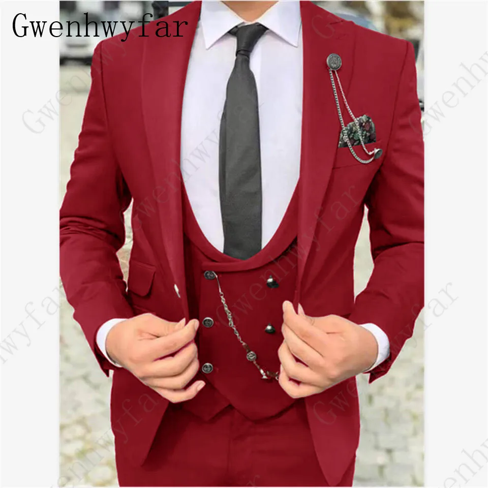 Color 7 Gwenhwyfar, классический Бирюзовый мужской костюм, официальный Свадебный костюм для мужчин, на заказ, приталенный смокинг для жениха, пиджак, брюки, жилет, костюм из 3 предметов - Цвет: Color 7