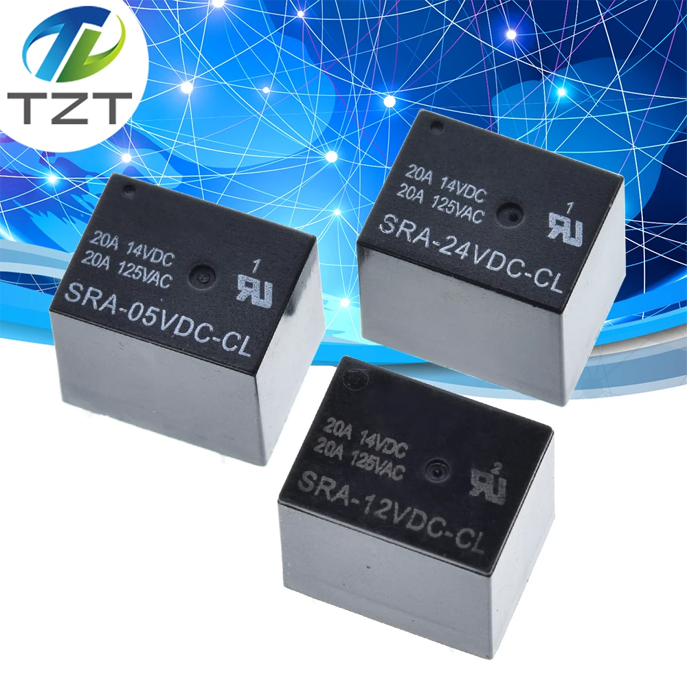 5 шт. в 12 В 24 20A DC реле питания SRA 05VDC CL 12VDC 5Pin PCB тип наличии черное автомобильное