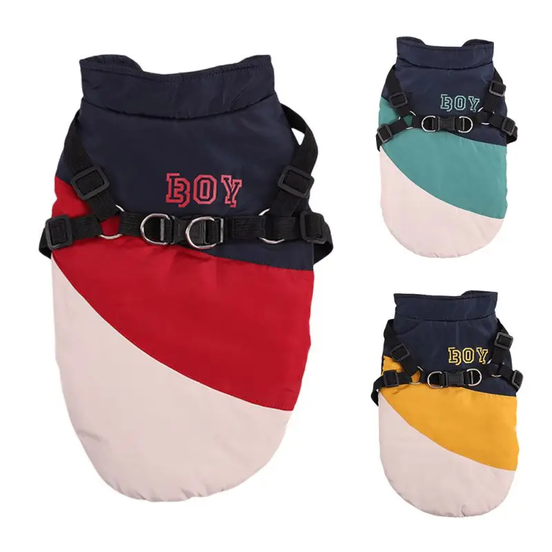 

Pet Dog Jacket With Harness Winter Warm Dog Clothes Chest Strap For Labrador Big Dog Coat Chihuahua French Bulldog Outfits