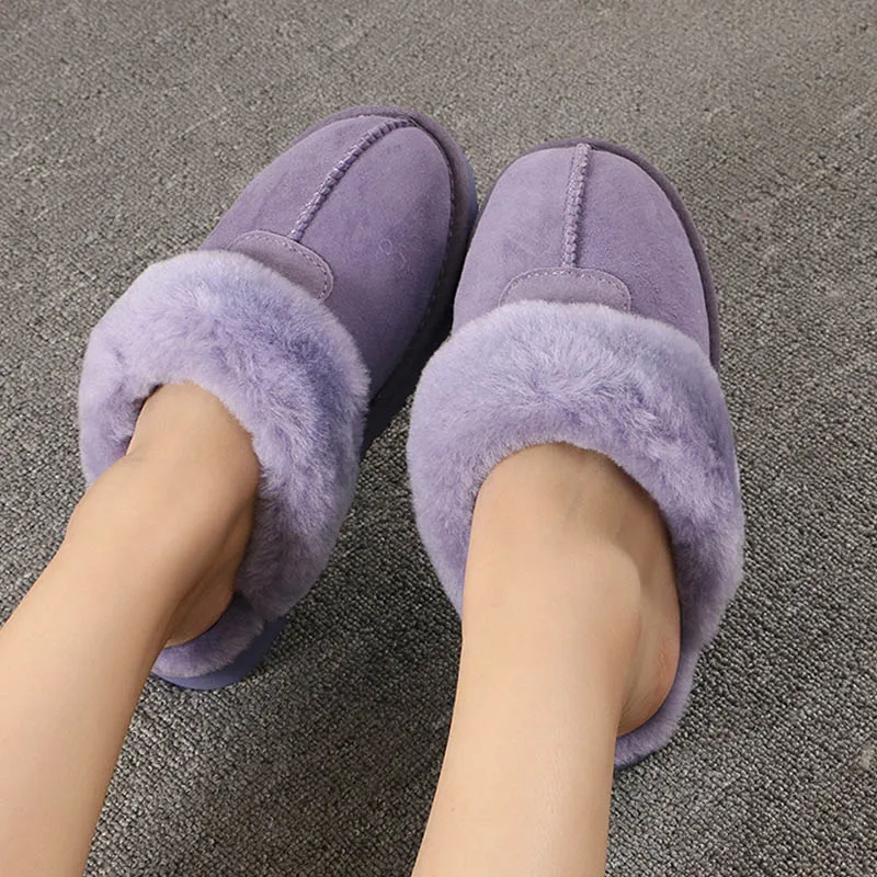 Purple Тапочки с натуральным овечьим мехом; Модные женские зимние тапочки; женские теплые домашние тапочки наивысшего качества из мягкой шерсти; женская домашняя обувь - Цвет: Purple