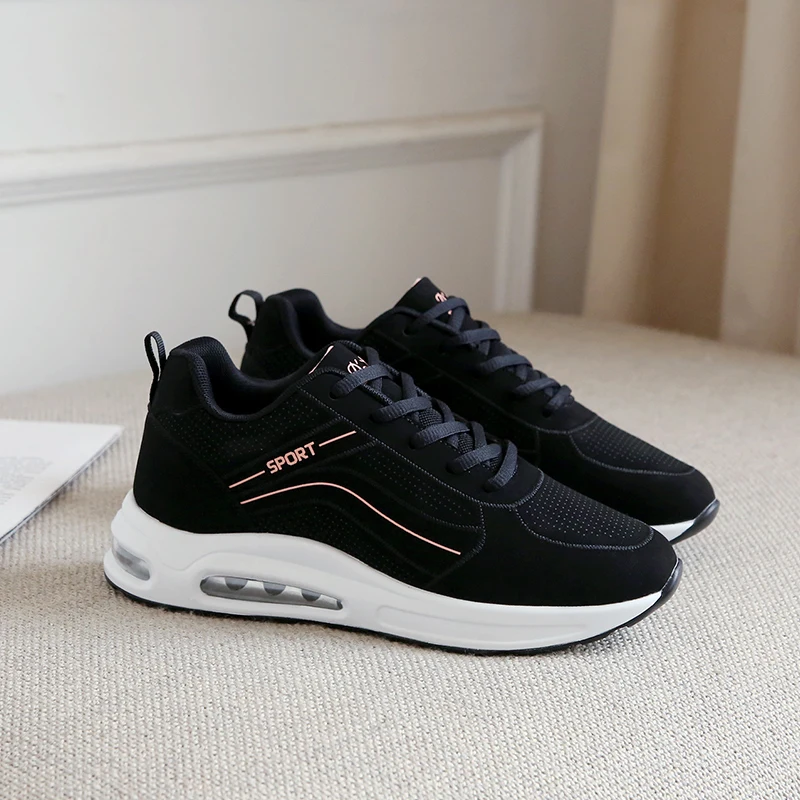 Женские кроссовки с дышащей сеткой черные повседневные в Корейском стиле