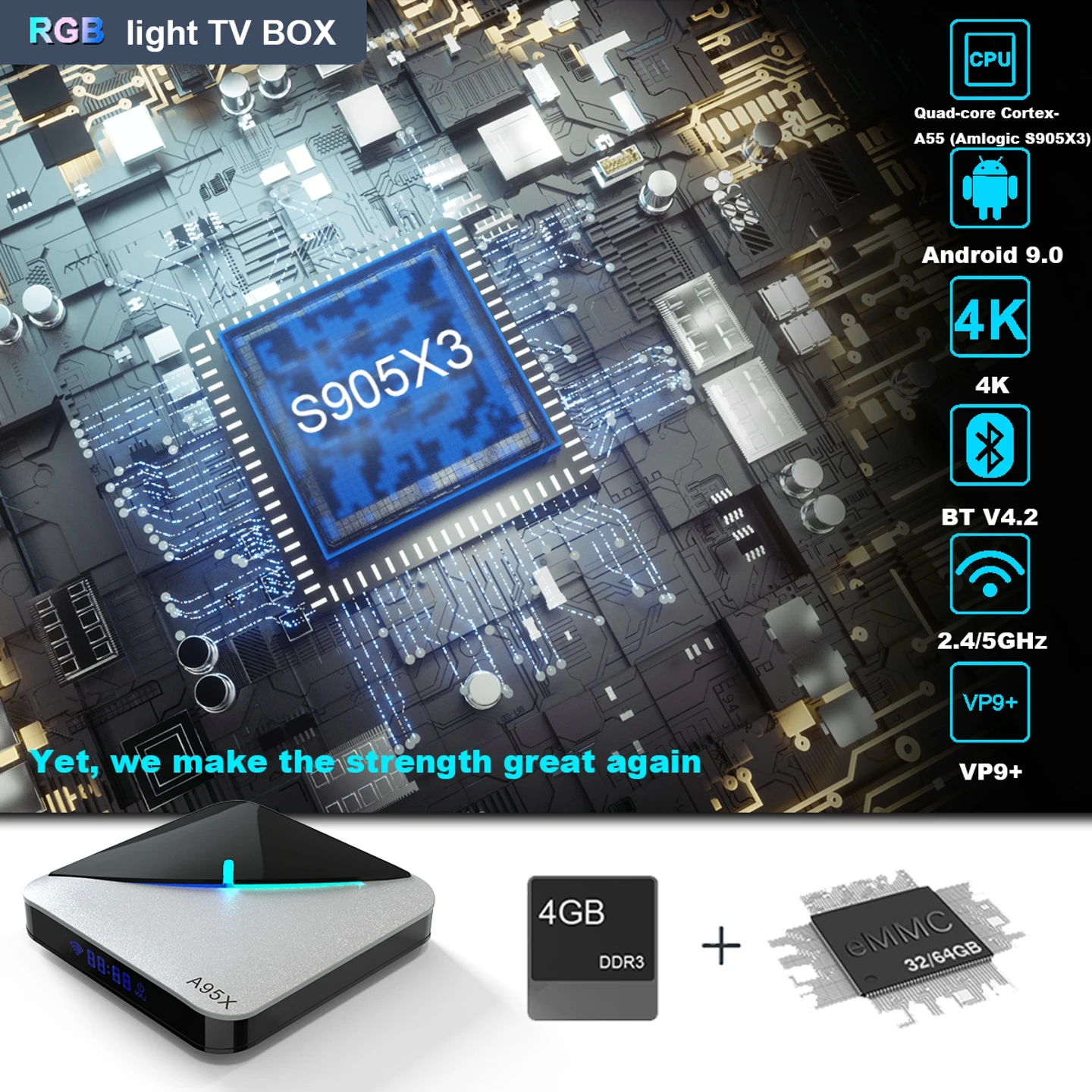 LEMADO A95XF3 ТВ приставка Android 9,0 Amlogic S905X3 4 Гб 64 Гб 4 к HD Netflix Google голосовой помощник Смарт RGB светильник Android tv Box 8K