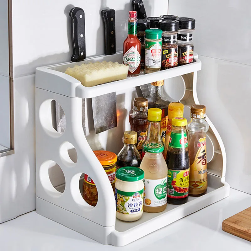 

Multifunctional Kitchen Storage Organizers Rack Seasoning Rack Kitchen Double Layer Integrated Storage Rack Kitchen Accessories