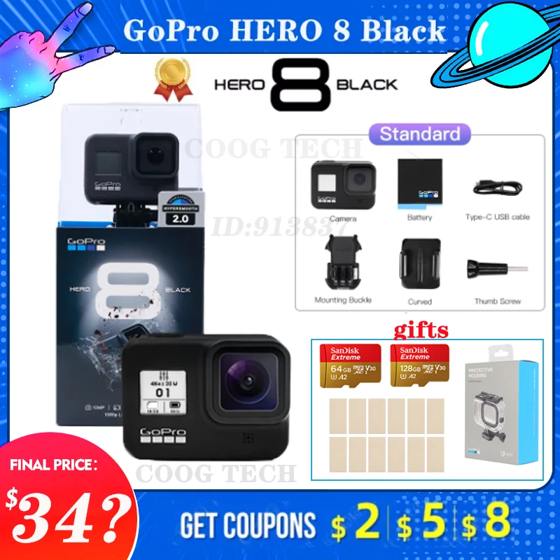 Оригинальная Экшн Камера GoPro HERO 8 Black водонепроницаемая Спортивная 4K Ultra HD