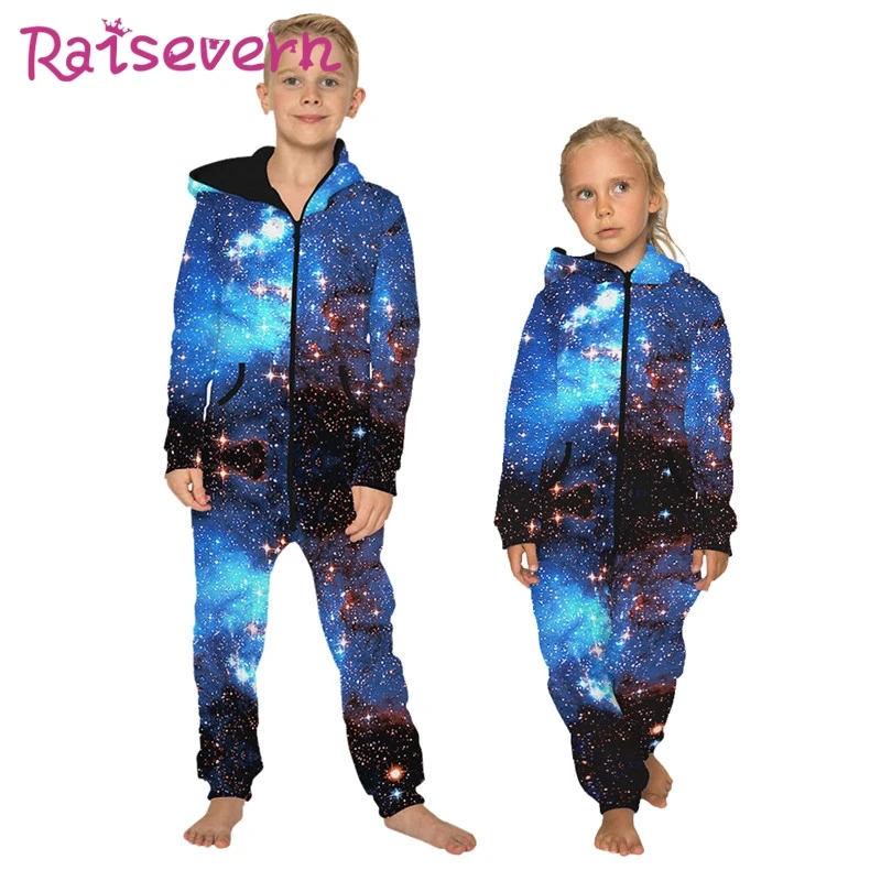 Raisvern Galaxy/детские комбинезоны с 3D принтом унисекс капюшоном и Свободный