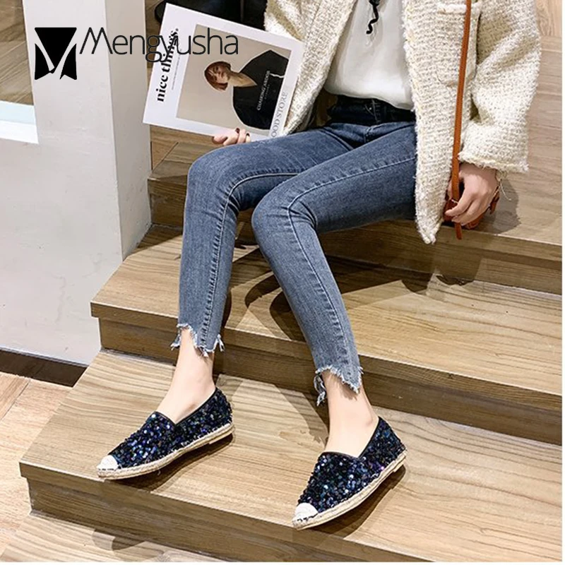 Разноцветные блестящие вязаные туфли для рыбалки из конопли женские слипоны