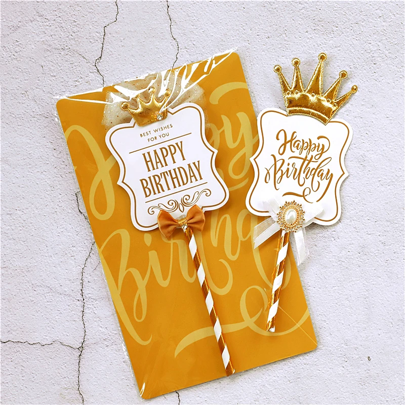 Черное золото благородная звезда лук крюк Топпер для торта С Днем Рождения