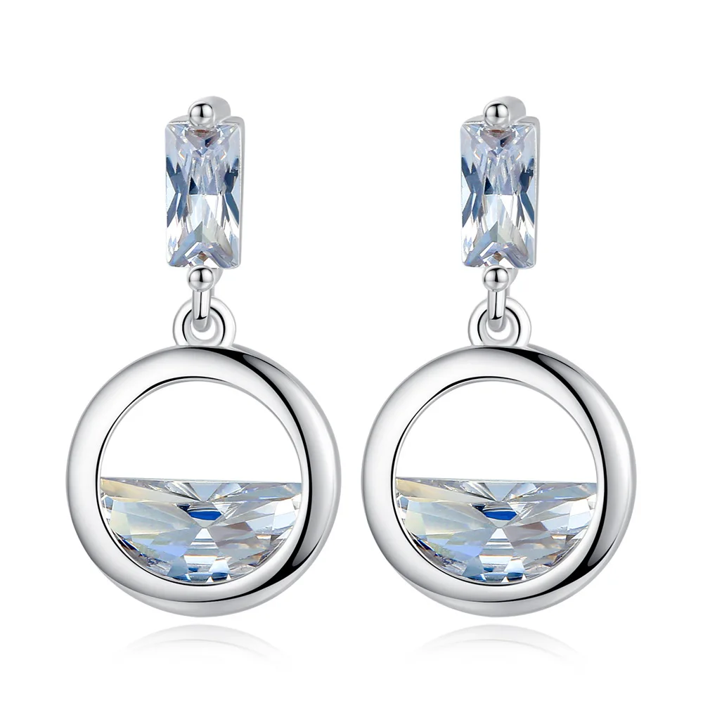Серьги MOONROCY серебряного цвета с фианитом круглые серьги кристаллами Висячие