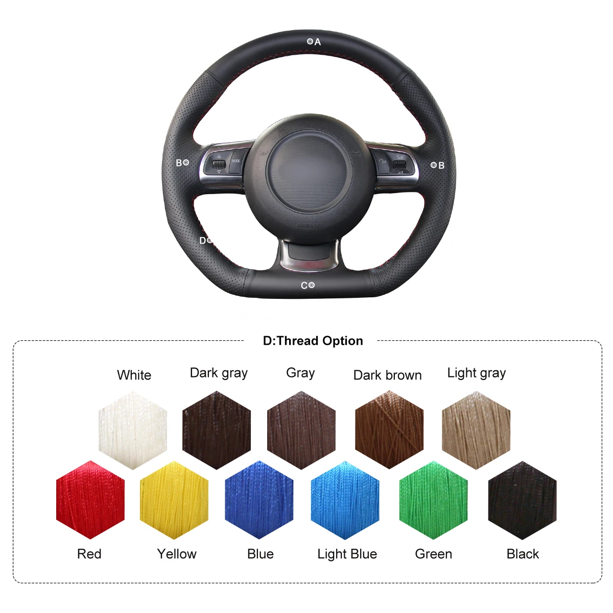 

MEWANT Black Genuine Leather Car Steering Wheel Covers for Audi TT TTS 8J 2006-2014 A3 S3 8P Sportback 2008 2009 2010 2011 2012