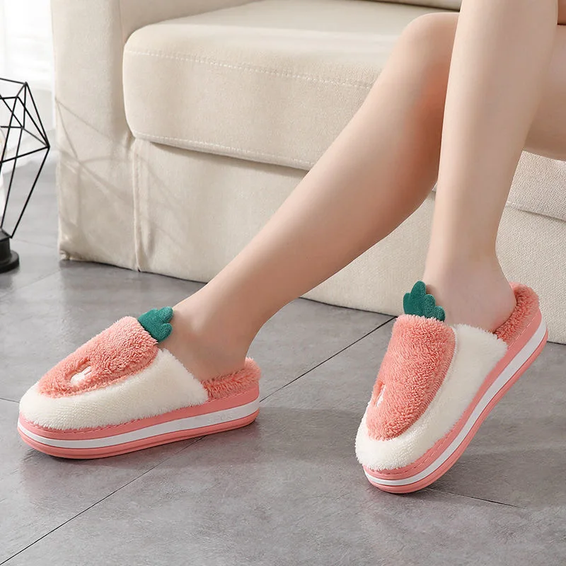 

Women Fluffy Slippers High Heels Winter Warm Fur Shoes Cute Carrot Soft Sole Home Indoor Ladies Girls Plush Slides