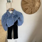 Демисезонная джинсовая куртка для девочек 2-7 лет, с пышными рукавами