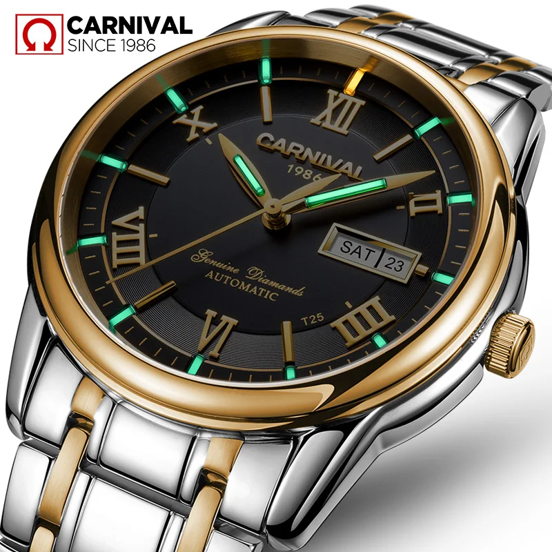 Часы мужские механические автоматические светящиеся из нержавеющей стали