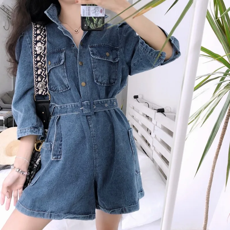 Осенние Комбинезоны для женщин Модные Винтажные женские комбинезоны Короткий