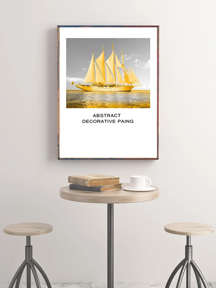 

Unframed Golden Sailboat Home Decorative Paintings Living Room Wall Art Posters Bedroom Interior Artistic Decor Canvas Pictures