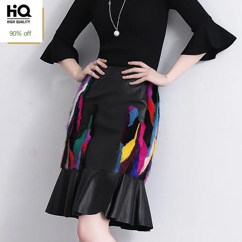 Женские юбки из овчины натуральная кожа хит продаж модные элегантные с запахом