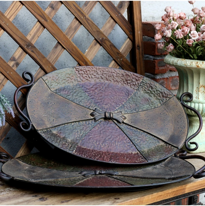 

set of 2 pieces retro vintage handcrafted metal serving tray