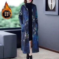 middle aged elderly women hooded windbreake jacket for fallwinter 2021 new wild wide large size plus velvet thick coat printing