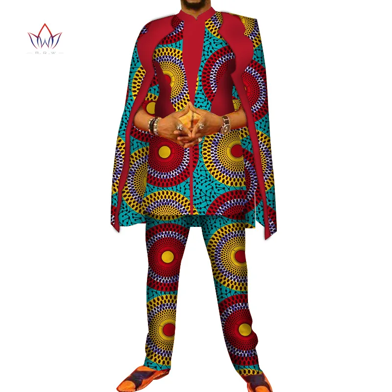 Африканский принт 3 шт. мужские комплекты Топ dashiki и брюки и халат набор Базен размера плюс традиционная африканская одежда 6XL WYN327 - Цвет: 9