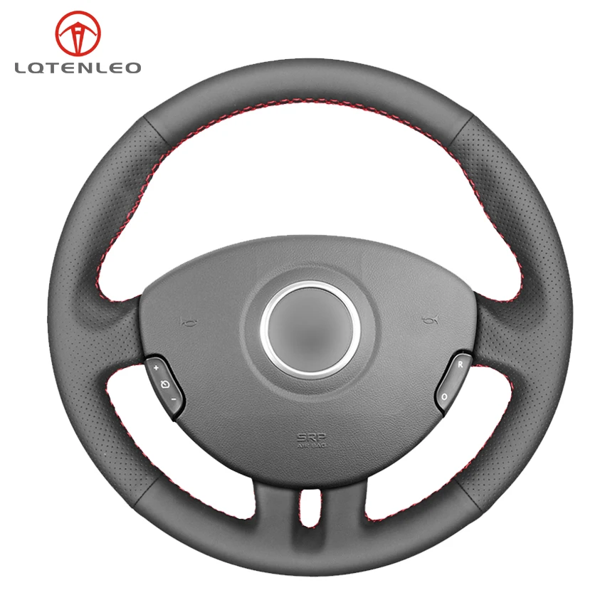 

LQTENLEO Black Genuine Leather Hand-stitched Car Steering Wheel Cover For Renault Clio 3 2005-2013 Clio 3 RS 2005-2013