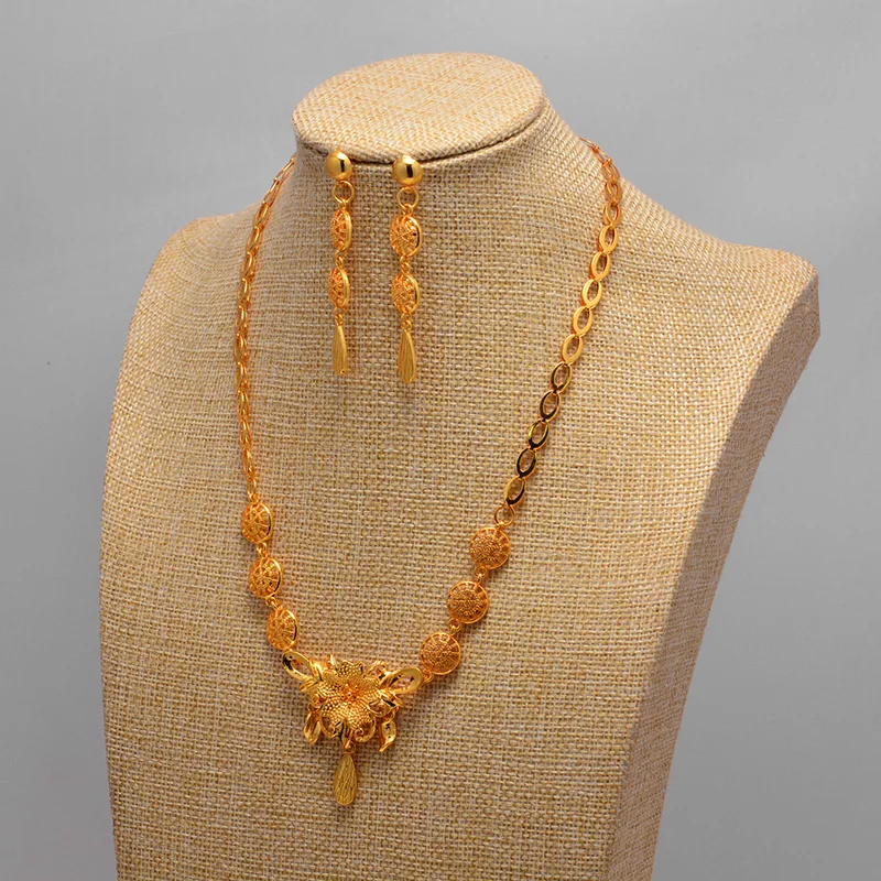 

Big flower wedding jewelry set Women Indian necklace earrings jewelry for women African wedding gift luxry accessories