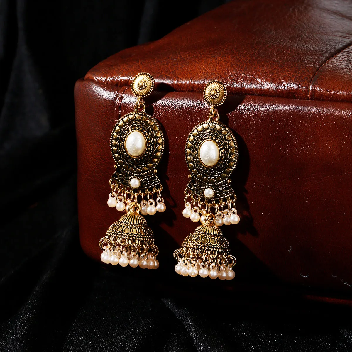 

Classic Ethnic Bohemia Jhumka Earrings Women Vintage Carved Turkish Gold Color Tassel Indian Turkey Jewelry Ladies Bijoux