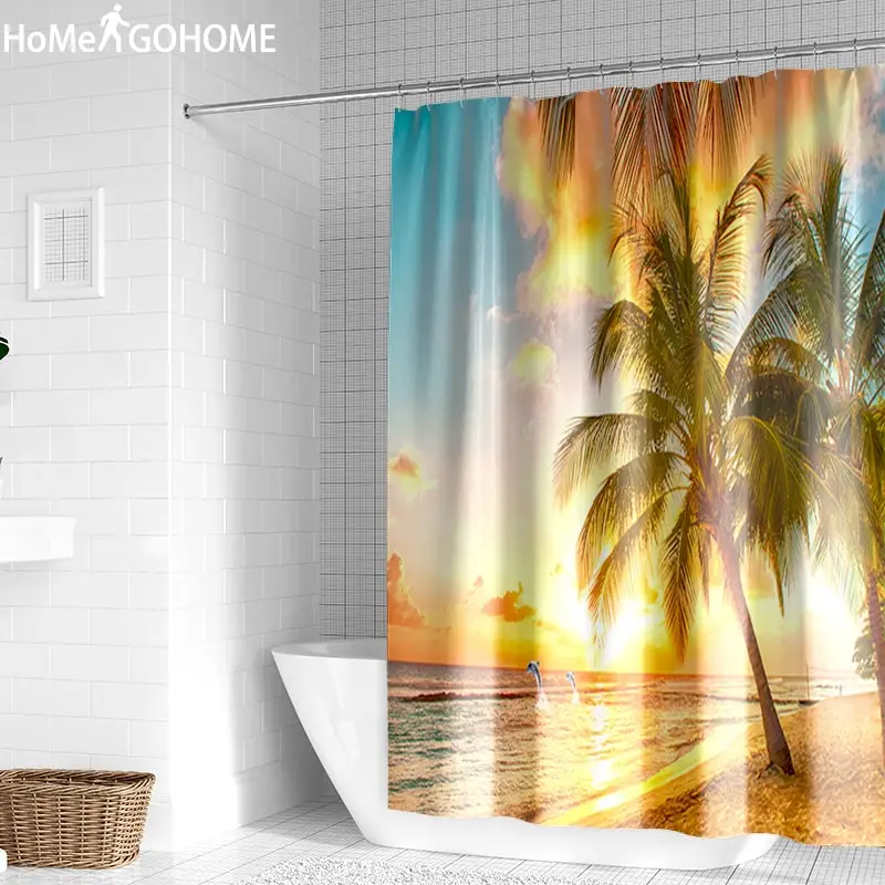Золотисто-желтая занавеска для пляжного душа в ванной комнате водонепроницаемые