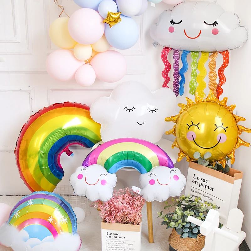 

Rainbow Smile white Cloud Balloons Birthday Party Wedding Accessories Decoration Helium Balloons sun boy girl toy